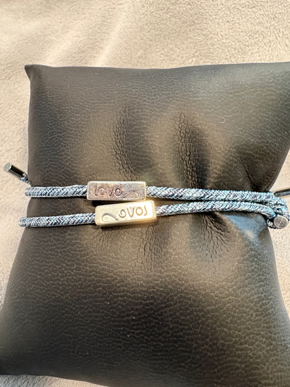 Double Strand 'Love' Beaded Cord Bracelet - Blue/Silver